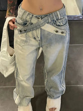 Baggy Blue  Korean Style Retro Distressed Oversized Pant